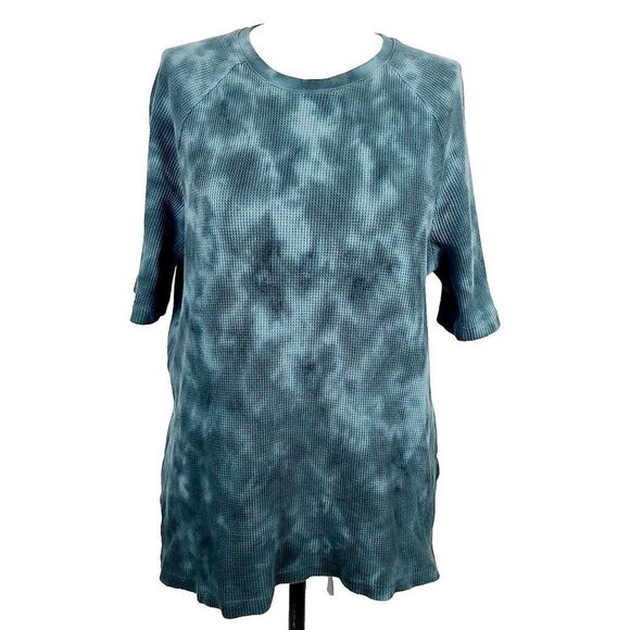 Everlane Evergreen Top S Green Organic Cotton‎ Tie Dye Waffle Knit Raglan Sleeve - Picture 1 of 6